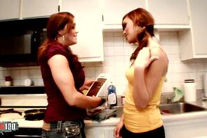 Hot lesbian scene in the campus kitchen with steamy pussy action