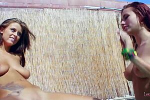 In the swimming pool, these cute teen lesbians start with fun and face sitting, then trib and fuck each other passionately