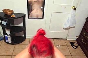 amber on her knees giving blowjob to daddy