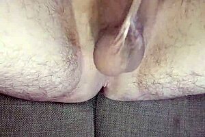 jerking off my huge uncircumcised cock in the bedroom for orgasm