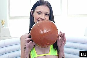 Bella Nova, how does it feel soaking that shaved pussy in oil before riding a monster cock?