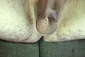 jerking off my huge uncircumcised cock in the bedroom for orgasm