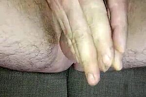 Solo pleasure with an uncut cock