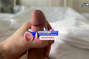 In the quiet house, a brunette stepmom jerks off before her stepson, reaching a powerful orgasm with dirty talk.