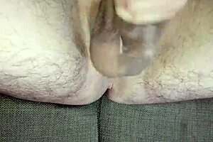 jerking off my huge uncircumcised cock in the bedroom for orgasm