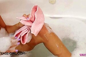 charming teen brunette beauty took a bath