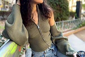 Curly haired brunette slut from Tinder lets me fuck her tits