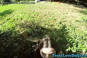 amateur teen swallows jizz in outdoor pov blowjob