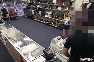 Paying dues to get that ring back involves sex for cash with a big cock in the hidden shop, leading to a creampie.
