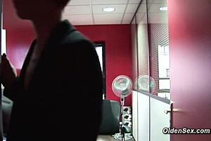 French business lady in mature redhead style gets slammed by a thick cock in office.