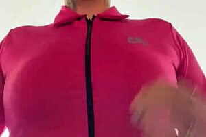 blonde at gym sweating horny from pussy to tits