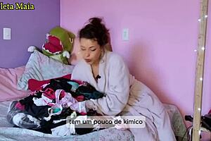 brazilian brunette shows off her panties and lingerie stash