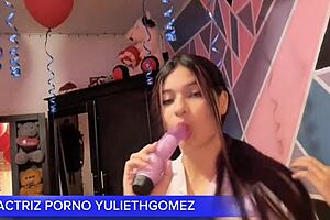 girl in short dress teases with ass on stick in homemade video