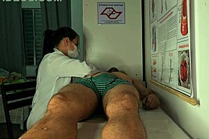 patient gets hard in front of the moaning nurse during foreplay