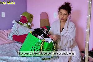 brazilian brunette shows off her panties and lingerie stash