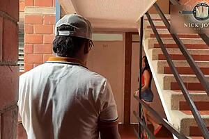 Boss convinces employee to jump in pool.