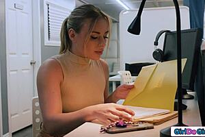 I’m obsessed with my secretary getting licked and strapon fucked by her dominant lesbian boss