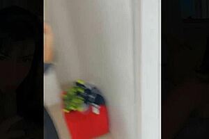 Hot latina tries on sexy outfits in public store fitting room, then gives BBC toy blowjob.