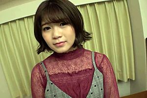 Young Chinese university students Yan shows off her small perky breasts and gives great blow job