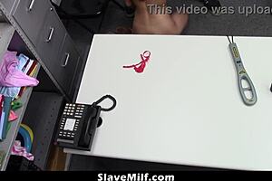 Slavemilf punished for shoplifting with intense office BDSM scene