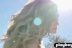 blonde milf olivia preston rips clothes for striptease, posing her petite body outdoors 😍