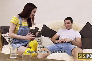 dirty babe turns on rich stepbrother, bound to nail her shaved pussy