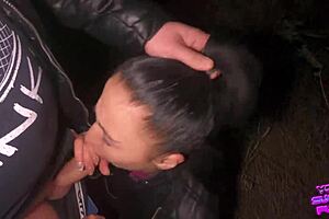 A blowjob in the great outdoors at night