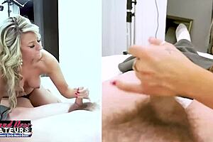 slim mature blonde anya gives a footjob while fingering her wet pussy