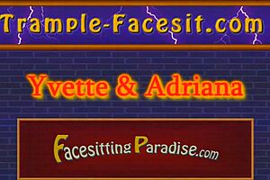 Two Women Dominate Man with Intense Face Sitting