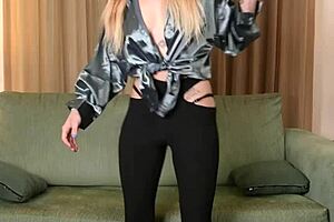 Hazel ash models shiny shirt with leggings