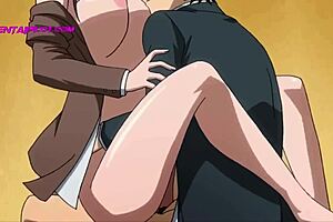 Busty teacher seduces schoolboy and takes his virginity after class in hentai.