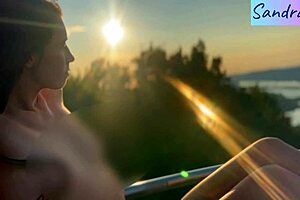 Softcore Hungarian beauty enjoys outdoor nipple play