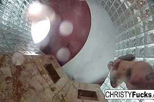 Christy and Dahlia enjoy steamy lesbian shower sex together