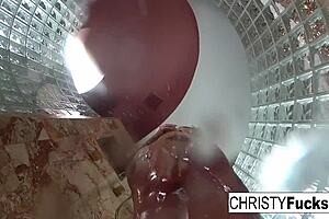 Christy and Dahlia enjoy steamy lesbian shower sex together