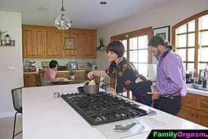 familyorgasm - old man bangs daring stepdaughter and wife in kitchen