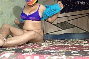 Tall fat roommates in costumes during bathing