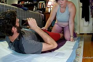 Panty wetting piss play: Liza pees on Andy, plays with his cock as he pisses everywhere