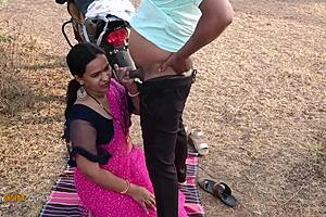 An Indian girl was fucked after a finger in the open air