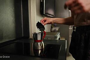 kristina's morning routine in the kitchen, feet sexy milf bathing brunette belly bedroom shower legs