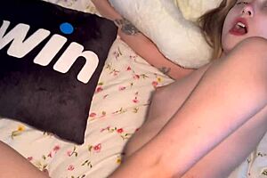 my cute girlfriend was jerking off with her tits, fingering her pussy until she came.