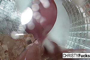 Christy and Dahlia enjoy steamy lesbian shower sex together