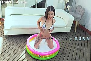 Yessica bunny takes triple anal penetration. Does she beg for more anal destruction without pussy tap?