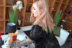 Slutty witch sabien demonia anally pounded while licking piss from floor