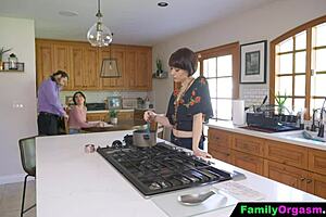 familyorgasm - old man bangs daring stepdaughter and wife in kitchen