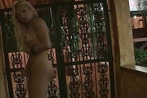 Blonde Shemale Outdoors Tugging Her Hard Cock Solo