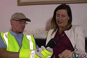 British Milf Whore Rips Stockings for Big Cock Cum in Mouth