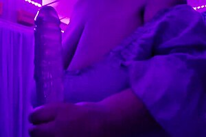 I worship her fat big tits with dildo in purple