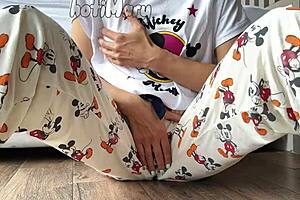 Skinny Teen In Pajamas Intensely Masturbates Small Tits To Squirting Orgasm