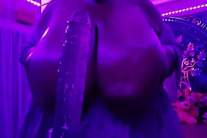 I worship her fat big tits with dildo in purple