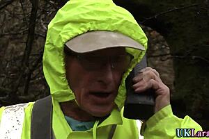 British Milf Whore Rips Stockings for Big Cock Cum in Mouth